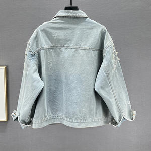 Vente en gros Nouvelle mode 2026 <span class=keywords><strong>Veste</strong></span> en jean pour <span class=keywords><strong>femme</strong></span> décontractée, perlée, unie, respirante, à simple boutonnage, à manches classiques, avec sequins - Product Image 2