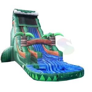 27 ft Green Tropical Island inflatable marble water slide with pool rental