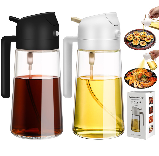 2 in 1 470ml Portable Kitchen Item Mist Dispenser and Olive Oil Sprayer Glass Oil Spray Bottle with Pour Spout for Food Use