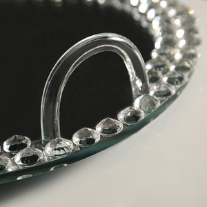 Plateau rond incrusté de diamant en dentelle avec poignées, 10 pièces, miroir en verre transparent, support pour gâteaux, assiette de fruits, vente en gros - Product Image 5