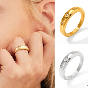 Nuevo Anillo de Acero Inoxidable Europeo Americano Transfronterizo para Mujer, Piedra Natural Única, Incrustaciones de Estrella de Ocho Puntas, No se Destiñe - Product Image 2