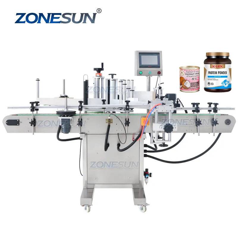 ZONESUN ZS-TB260S נר זית שמן צנצנת ויטמין כפול צד עגול בקבוקי אוטומטי תיוג מכונת