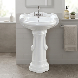 Ensemble de lavabo sur pied en céramique blanche grand format, style granit, pour salle de bain, articles sanitaires, vente en gros - Product Image 1