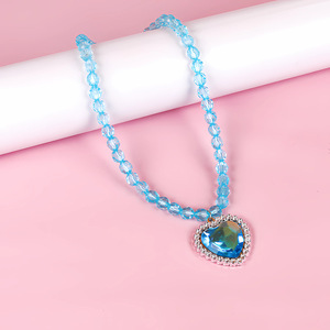 Collana con Perline per Bambina Stile Cartone Animato, Collana con Cuore in Cristallo e Diamante, Collana per Bambini Tema <span class=keywords><strong>Frozen</strong></span> - Product Image 6