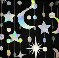 Guirlande de rideau à cordes à thème dégradé, étoiles, croissant de lune, cercles, points, ornement, drapeau pour la décoration de fête d'anniversaire, Ramadan/Eid Mubarak