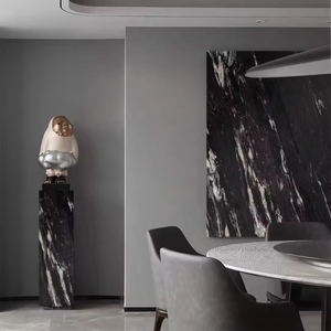 Dalle de marbre italien Tempête cosmique élégante et poétique Dalle de marbre noir cambrien Motifs d'encre blanche Splash Pierre naturelle - Product Image 6