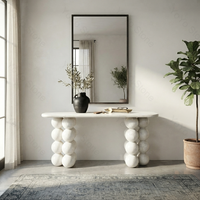 Table console en travertin blanc naturel avec pieds sphériques, table d'entrée sculpturale moderne pour projets de villas et d'hôtels