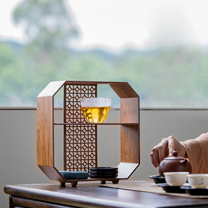 Tea Display Rack Wood Octagonal Shelf For Teapot <b>Teacups</b> Storage Asian Style Desktop Organizer - Product Image 3