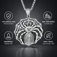 Pendentif toile d'araignée en acier inoxydable sur mesure, moulage de précision, style vintage gothique punk, bijoux motard, cadeau pour homme, OEM, vente en gros