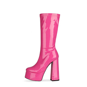 <span class=keywords><strong>Stivali</strong></span> medi da donna con plateau impermeabili con tacco spesso verniciato <span class=keywords><strong>Color</strong></span> brillante alla moda per l'inverno - Product Image 3