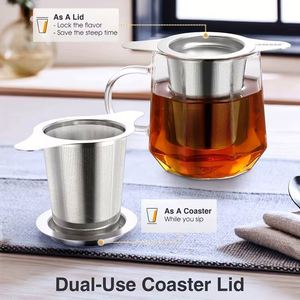 Infuseur à thé en maille d'acier inoxydable avec couvercle, cuillère doseuse et pince pour thé en vrac, idéal pour la maison et le bureau, ensemble café et thé - Product Image 3