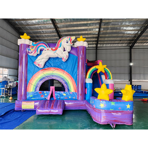 Castello Gonfiabile a Tema Unicorno Arcobaleno con Scivolo e Cielo Stellato, Combo per Feste di Compleanno per Bambini - Product Image 3