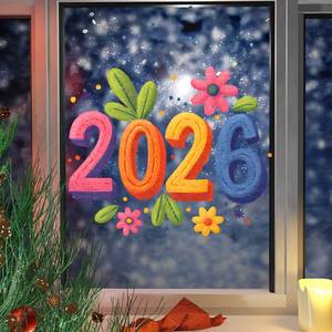 Autocollants décoratifs pour fenêtres et vitres, motifs multiples de plantes vertes et fleurs, pour le Nouvel An 2026, les magasins, les chambres et les décors de fêtes - Product Image 1