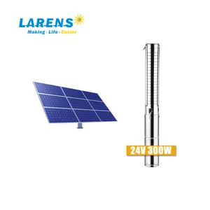 LARENS DC 24V 300W güneş suya batırılabilir pompa 4 inç SS çark derin kuyu güneş pompaları