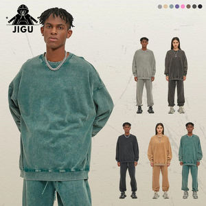 Batik pesante 420 GSM francese spugna 100% cotone girocollo da uomo in tinta unita Acid Wash Vintage maglione da uomo - Product Image 2