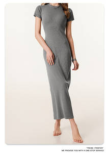 Abito Lungo Maxi Semplice 2026, T-Shirt Lunga con Spacco, Casual Estivo, Aderente, Tinta Unita, in Cotone per Donne - Product Image 2