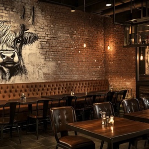 Retro Bistro Pub Bar muebles conjunto moderno marrón <span class=keywords><strong>restaurante</strong></span> cabina asiento sofá <span class=keywords><strong>vinilo</strong></span> cuero L forma salón sofá para <span class=keywords><strong>restaurante</strong></span> - Product Image 3