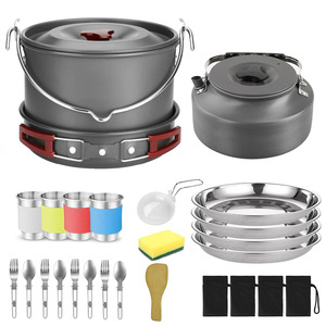 Ensemble de cuisine de camping portable avec pot suspendu extérieur, théière et assiettes profondes pliables 1,6 L - Product Image 3