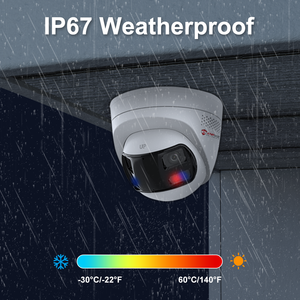 Cámara IP HK OEM de 8MP con Doble Lente Panorámica, Luz Roja y Azul de Disuasión Activa, PoE, IP67, Audio Bidireccional, Visión en Color, Totalmente Metálica - Product Image 5