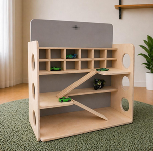 Organizzatore Ecologico per Bambini 1-4 Anni, Moderno Garage Porta Giocattoli in Legno con 5 Ripiani Pieghevoli - Product Image 1
