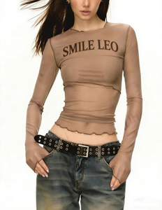 T-shirt a <span class=keywords><strong>maniche</strong></span> <span class=keywords><strong>lunghe</strong></span> con Logo personalizzato trasparente a <span class=keywords><strong>maniche</strong></span> <span class=keywords><strong>lunghe</strong></span> con stampa Allover in maglia aderente t-shirt Top da donna - Product Image 1