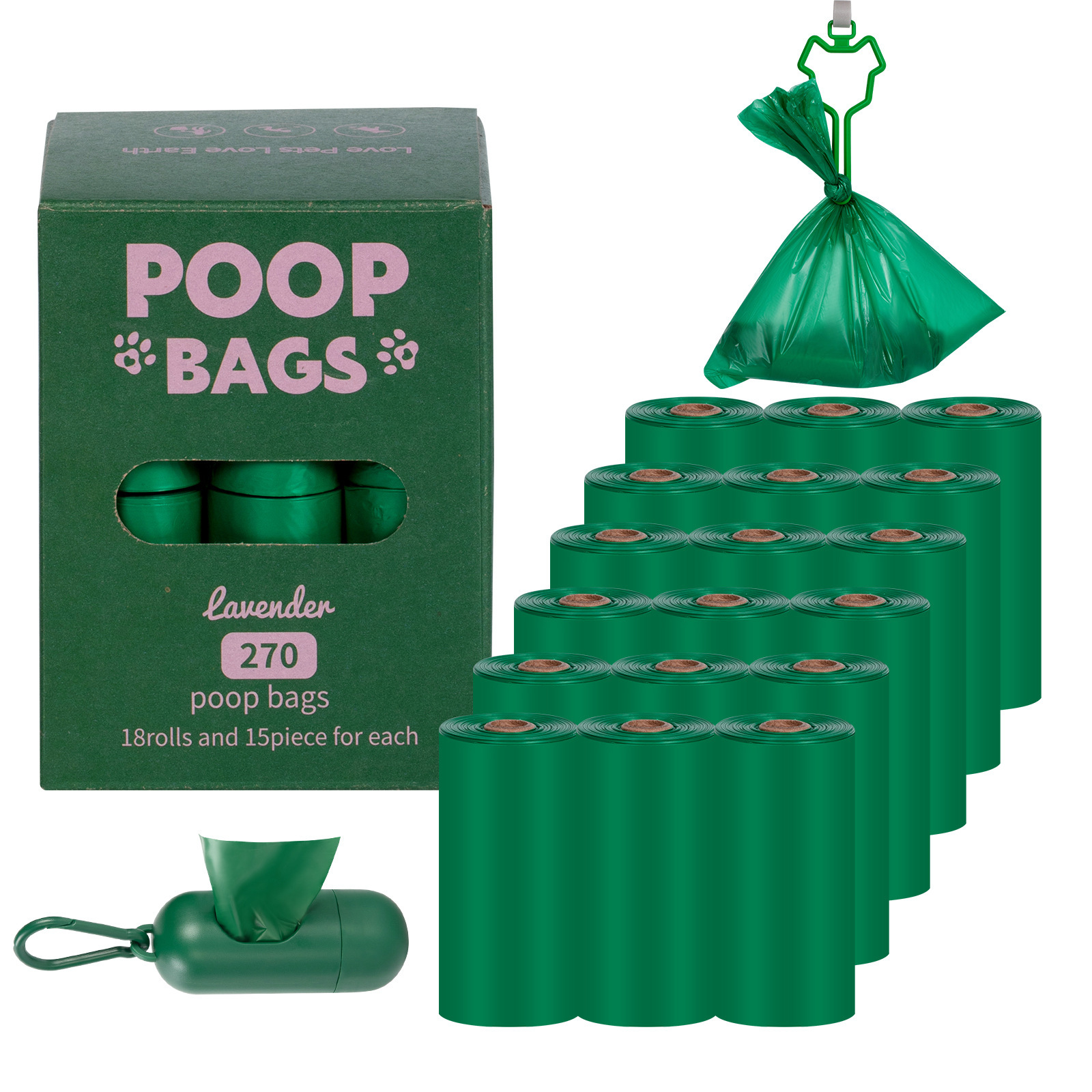 Boîte de 18 rouleaux verts + Distributeur + Clips
