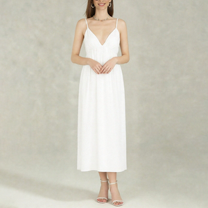 Vestido Largo con Tirantes Finos para Mujer, Nuevo Modelo 2026, Escote Profundo en V, Color Blanco, Vestido Fruncido, Elegante e Informal - Product Image 6