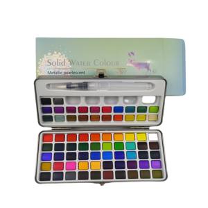 Boîte en bois de bambou en gros, étiquette privée, ensemble de peinture à l'aquarelle solide, demi-plat, avec pinceau - Product Image 1