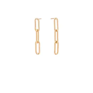 2022 New Women Jewelry 18k Gold Plated Stainless Steel Link Long Cuban Chain Earrings
