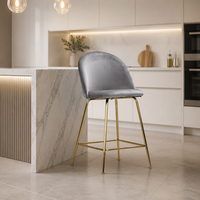 Tabouret de bar moderne et écologique en métal avec structure en acier inoxydable et assise en velours pour restaurant