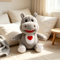 Peluche Hippopotame Personnalisée, Adorable Hippopotame Gris en Peluche, Jouet Doux avec Cœur, OEM ODM, Faible MOQ, Vente en Gros, Cadeau