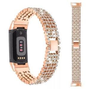 Bracelet de luxe en acier inoxydable pour <span class=keywords><strong>Fitbit</strong></span> Charge 5, bracelet en métal avec diamants ronds, cinq perles - Product Image 6