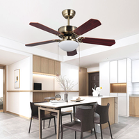Ventilateur de plafond rétro à 5 pales en bois avec lumière LED, télécommande, silencieux et réversible pour salon et chambre à coucher