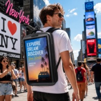 Afficheur publicitaire mobile à LED de 21,5 pouces, avec sac à dos, animations graphiques, haute luminosité, indice de protection IP55, CMS intégré