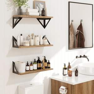 Estante <span class=keywords><strong>Flotante</strong></span> de <span class=keywords><strong>Pared</strong></span> de 3 Niveles, Soporte Rústico de Madera y Metal para <span class=keywords><strong>Biblioteca</strong></span>, Dormitorio, Cocina, Baño (Natural) - Product Image 2