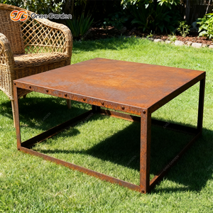 Table basse moderne en acier Corten pour l'extérieur avec finition thermolaquée, confortable et durable pour la décoration paysagère et extérieure - Product Image 5