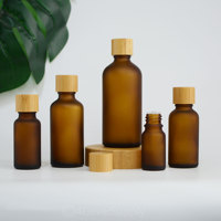 Botol Minyak Esensial Kaca Amber Matte Mewah Grosir 5-100ml, Bentuk Bulat dengan Tutup Bambu, Botol Minyak Esensial Perawatan Kulit