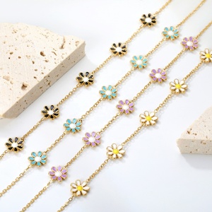 Bracelets pour femmes, style bohème, plaqué or 18 carats, acier inoxydable, bijoux, fleurs colorées, chaîne en forme de cœur, bracelets en pierres naturelles - Product Image 2