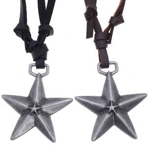 Collier long en cuir <span class=keywords><strong>noir</strong></span> de haute qualité avec pendentif étoile à cinq branches en argent rétro, cadeaux pour femmes - Product Image 1