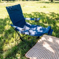 Chaise pliante à dossier haut avec porte-gobelet, style glamping, en acier carbone, portable, pour camping et plage, OEM