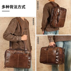 กระเป๋าเป้สะพายหลังหนังเคลือบน้ำมันดูเจียงความจุขนาดใหญ่ขยายได้กระเป๋าเดินทางเพื่อธุรกิจผู้ชายสันทนาการกลางแจ้งสีทึบ - Product Image 2