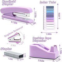 Ensemble de papeterie de bureau en plastique violet avec agrafeuse, ciseaux, ruban adhésif et déagrafateur, prêt pour l'expédition transfrontalière, en stock