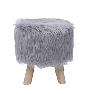 High Quality Ottoman Home Furniture Children 4 Legged Wooden Leg Low Round Grey Faux <strong>Fur</strong> <strong>Stools</strong> - Product Image 1