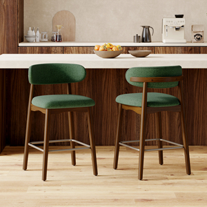 Chaise de bar en tissu écologique durable avec structure en bois massif, dossier de 26,5 pouces de hauteur, idéale pour îlots de cuisine et zones repas - Product Image 1