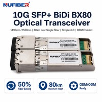 Módulo Transceptor Nufiber SFP+ 10G BIDI BX80 80km 1270/1330nm Simplex LC SMF DDM de Alto Rendimiento para Redes WAN para Cisco