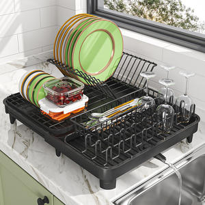 Modernos estantes de almacenamiento de cocina de acero inoxidable de doble nivel para cuencos, palillos y platos - Escurridor de palillos para fregadero - Product Image 1