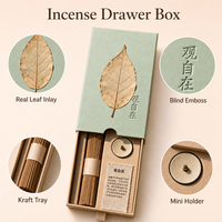 Boîte à encens personnalisée avec incrustation de feuilles naturelles, logo en relief, plateau en kraft, cadeau zen, OEM