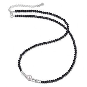 Dylam Specially Design S925 Silver Rhodium Plated <b>Small</b> Bead Beaded Black Onyx Crystal Pearl Pendant <b>Necklace</b> for Women Girls - Product Image 6