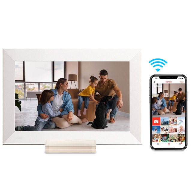 Frameo 10.1-Inch WiFi Digital Photo Frame 1920x1080P Touch Screen 8000mAh Battery Transparent Base Clock 32GB