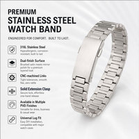 Bracelet de montre en acier inoxydable brossé fin - Léger, lisse, ajustement universel, construction robuste pour montres de style rétro et professionnel